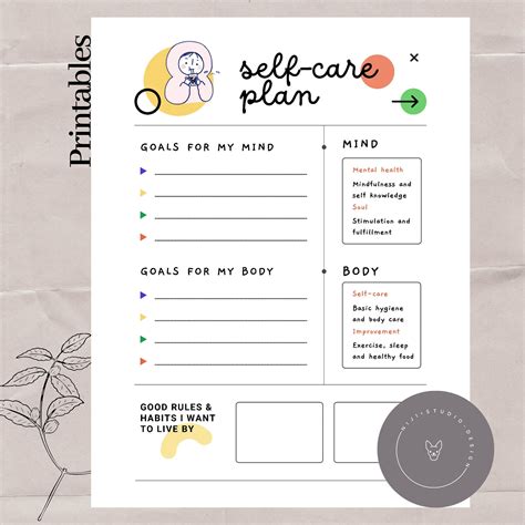 Printable Self Care Plan Template